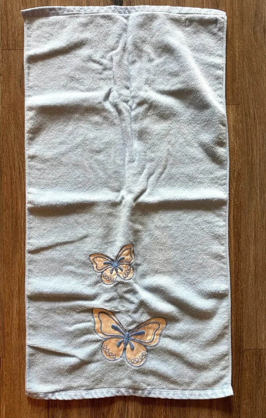 Vintage MCM The Avanti Look Blue Hand Towel with Butterflies USA